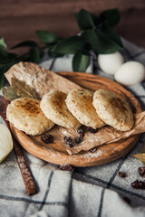 Fish cutlet on a wooden plate