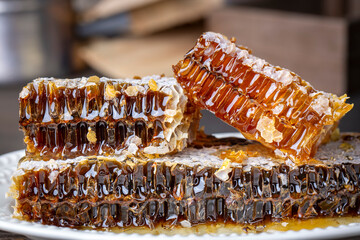 Organic honeycomb (Turkish Karakovan Honey). Karakovan natural honeycomb made in nature.
