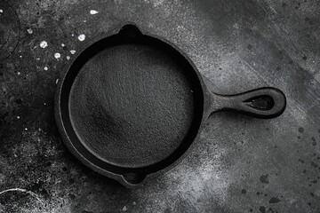 Empty frying pan with copy space for text or food with copy space for text or food, top view flat...