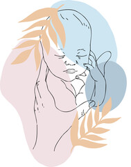 Contour image of a sleeping baby. Vector illustration