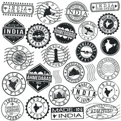 Fototapeta premium Ahmedabad, Gujarat, India Set of Stamps. Travel Stamp. Made In Product. Design Seals Old Style Insignia.