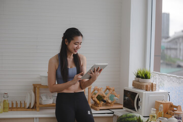 young beautiful woman are happy and fun at home in healthy lifestyle