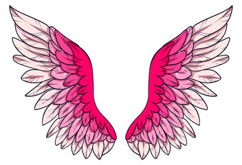 Beautiful magic glittery pink angel wings color vector illustration