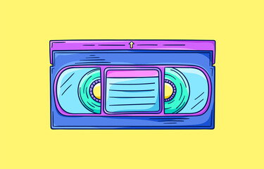 Video cassette illustration. Retro videotape for video recording. 90s style vector. 1990s trendy illustration. Nostalgia for the 90s. - obrazy, fototapety, plakaty