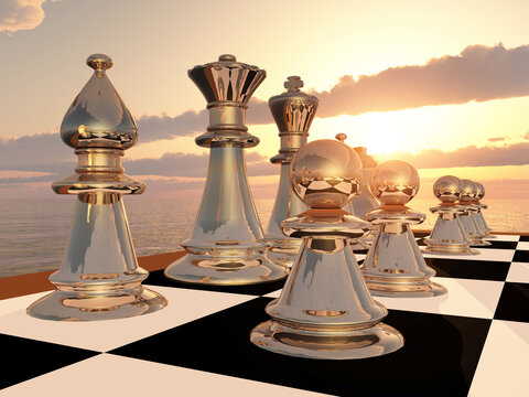 Schachspiel bei Sonnenuntergang