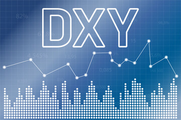 American dollar index DXY on blue finance background