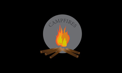 Illustration for camping, campfire, camping symbol, hobby illustration. Campfire vector logos and labels. Black background. vacation and travel concept.