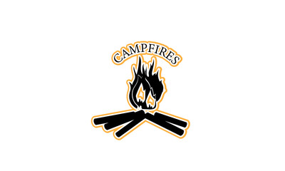 Illustrations for camping, campfire, camping symbols, hobby illustrations. Campfire vector logos and labels. White background. vacation and travel concept.