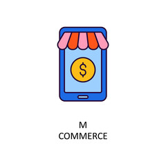 M Commerce Vector Filled Outline Icon Design illustration. Banking and Payment Symbol on White background EPS 10 File