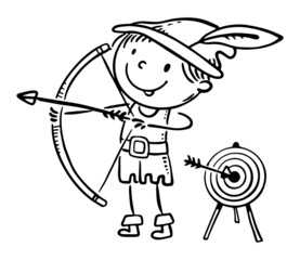 Child in costume of fairytale character like Robin Hood, cartoon clipart