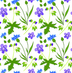 Vector floral pattern with lilac and blue flowers