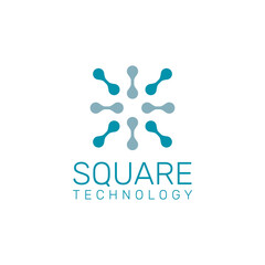 Square technology symbol logo vector with molecule atom pattern