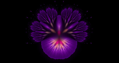 Beautiful abstract fractal violet flower. Fantasy light background. 3D rendering.