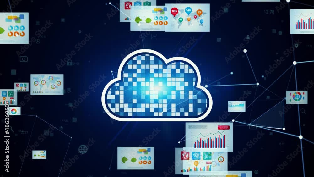 Poster Cloud computing and digital documents concept. Digital transformation.