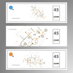 Vector geometric data design. Circles dots lines connecting in abstract pattern. Modern minimal style. Cover brochure concept