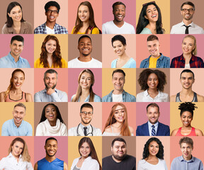 Portraits Of Happy Millennial Men And Women Posing On Pastel Color Backgrounds