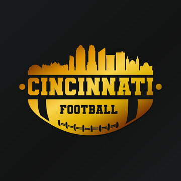 Cincinnati American Football Gold Skyline City Silhouette Vector. Golden Design Style Icon Symbols. Sport America Ball.