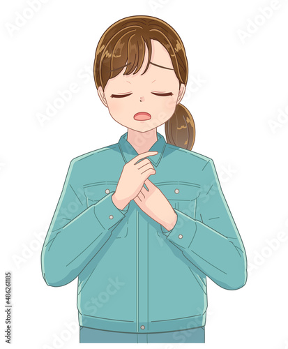 作業服の女性スタッフ Apprehension Wall Mural Apprehensi よぴんこ Yopinco