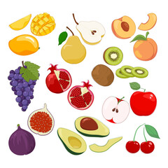 Set of colorful sweet fruits. Flat design illustration