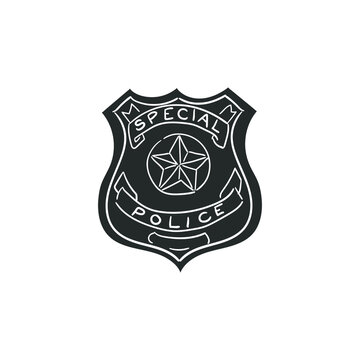 Police Badge Icon Silhouette Illustration. Detective Cop Star Vector Graphic Pictogram Symbol Clip Art. Doodle Sketch Black Sign.