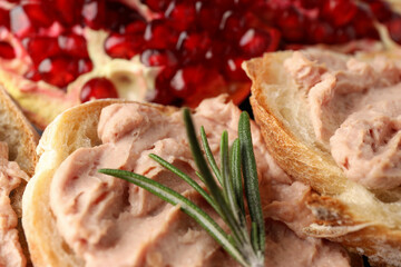 Concept of tasty food with pate sandwiches, close up