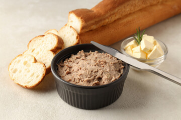 Concept of tasty food with pate, close up