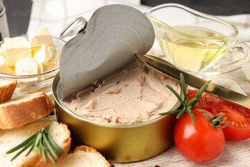 Concept of tasty food with pate, close up
