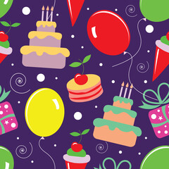 Happy Birthday. Seamless pattern for the celebration, wedding, congratulations and anniversary. Vector image on a blue background.