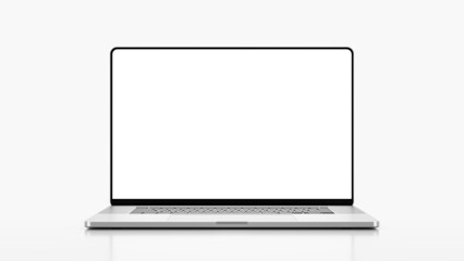 Laptop frameless with blank screen isolated on light gray background - super high detailed photorealistic
