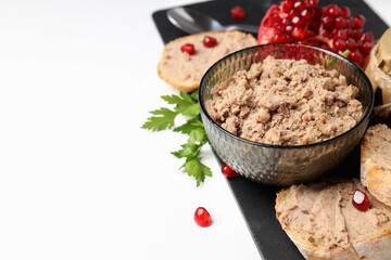 Concept of tasty food with pate sandwiches, space for text