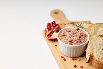 Concept of tasty food with pate, space for text