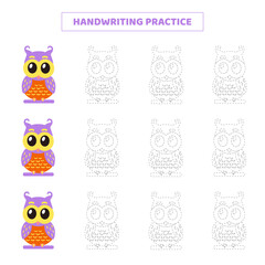 Handwriting practice for kids with cartoon owl.
