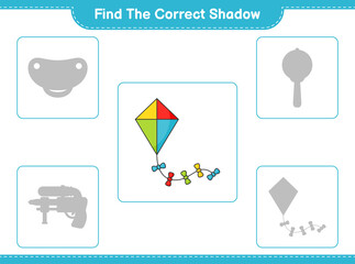 Find the correct shadow. Find and match the correct shadow of Kite. Educational children game, printable worksheet, vector illustration