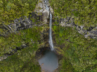 Madeira mountain landscape with waterfall
