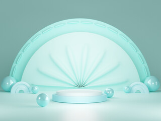 3d render podium in light blue color tone that makes your product stand out.This design is perfect for Health and Beauty Products to put on display stand. 