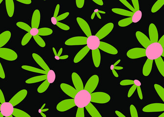 Abstract Hand Drawing Cute Daisy Flowers Seamless Vector Pattern Isolated Background