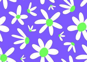 Abstract Hand Drawing Cute Daisy Flowers Seamless Vector Pattern Isolated Background