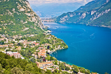Fototapeta na wymiar Como lake scenery aerial panoramic view near Lecco