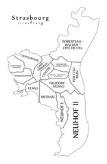 Strasbourg city with boroughs and titles outline map
