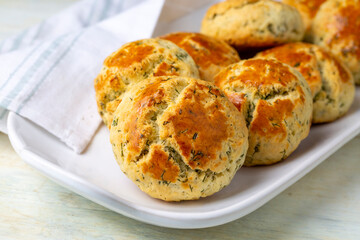 Delicious Turkish food; dill cheese pastry, Turkish name; dere otlu peynirli pogaca