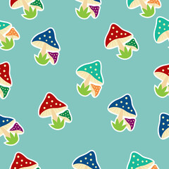 Seamless pattern with pair mushrooms.