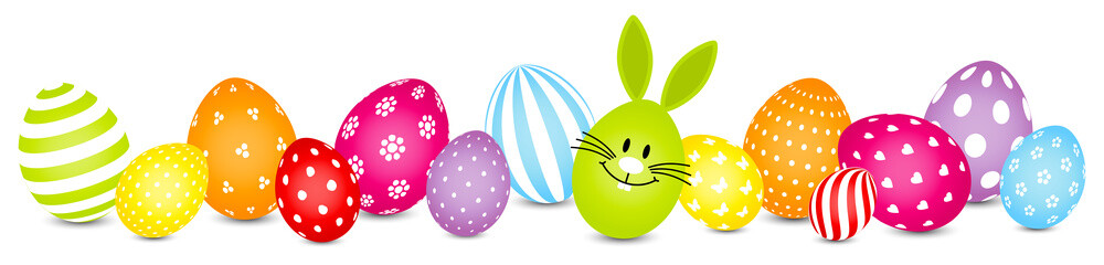 Banner Grünes Hasenei Mit Bunten Ostereiern Regenbogenfarben Weiße Muster