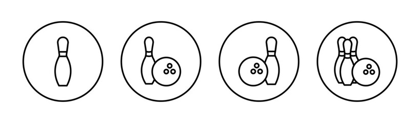 Bowling icons set. bowling ball and pin sign and symbol.