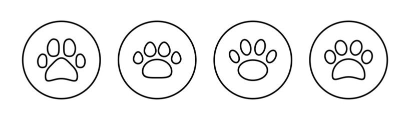 Paw icons set. paw print sign and symbol. dog or cat paw