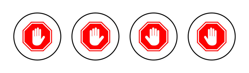 Obraz premium Stop icons set. stop road sign. hand stop sign and symbol. Do not enter stop red sign with hand