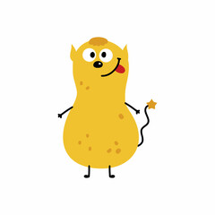 Funny yellow monster with tongue hanging out. Vector doodle illustration. Print for clothes.
