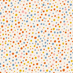 Colorful Polka Dots Vector Pattern. Abstract Doodle Stain Seamless Multicolor Background. Bright Retro Colors