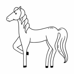 Cute doodle horse isolated on white background. Coloring book with animals for child.