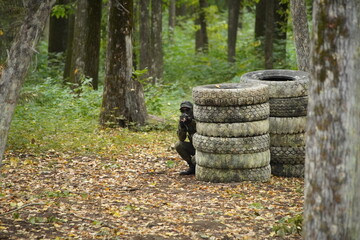 soldier with guns, airsoft russia, russian soldier in the woods with guns