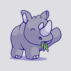 cute rhino eating grass illustration suitable for mascot sticker and t-shirt design